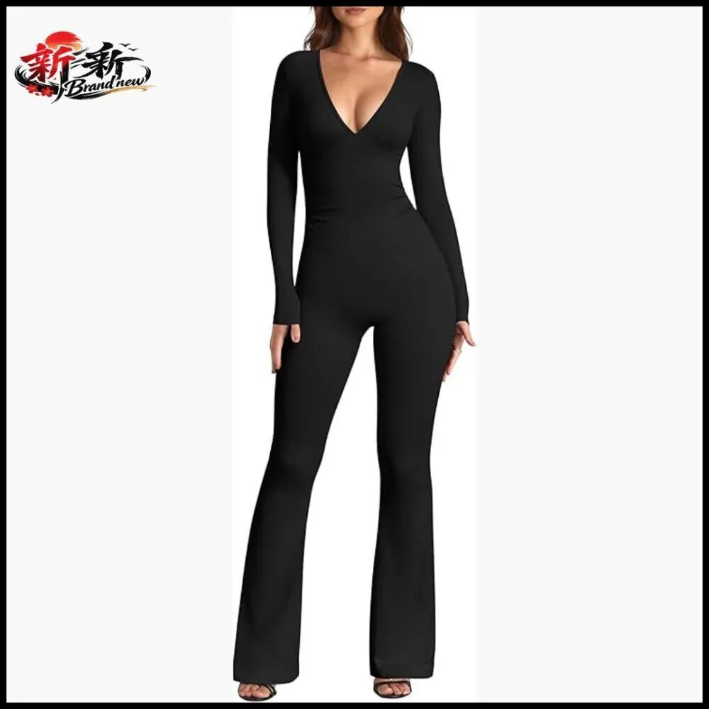 Nylon and Spandex Jumpsuit with Ruched Waist and Flared Silhouette